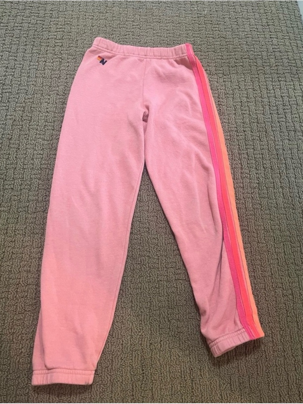 Aviator Nation Pink Kids Sweatpants with Rainbow Side Stripes